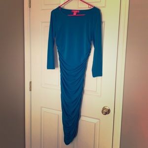 Turquoise,long stretchy dress.